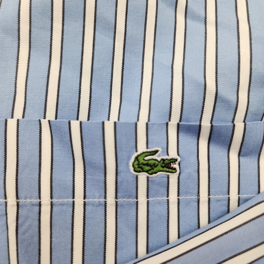Lacoste Mens Blue White Striped Long Sleeve Button Down Shirt Size 42 L - Picture 2 of 6